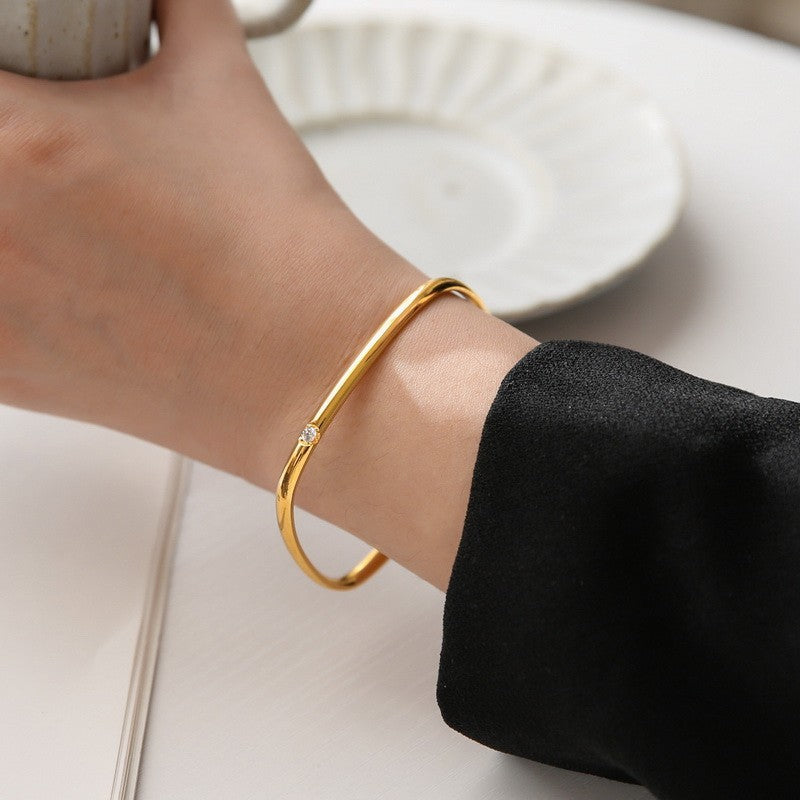 Titanium Steel Square Single Diamond Bracelet for Women