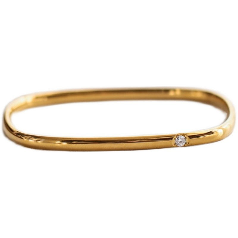 Titanium Steel Square Single Diamond Bracelet for Women