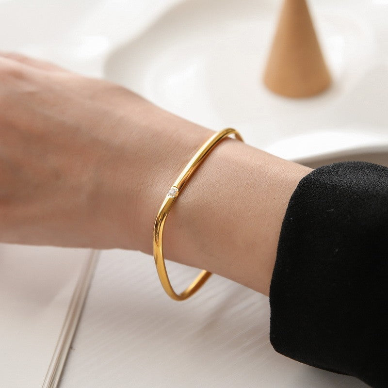 Titanium Steel Square Single Diamond Bracelet for Women